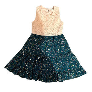 Knitworks Pink Green Lace Floral Print Dress Girls Size 10